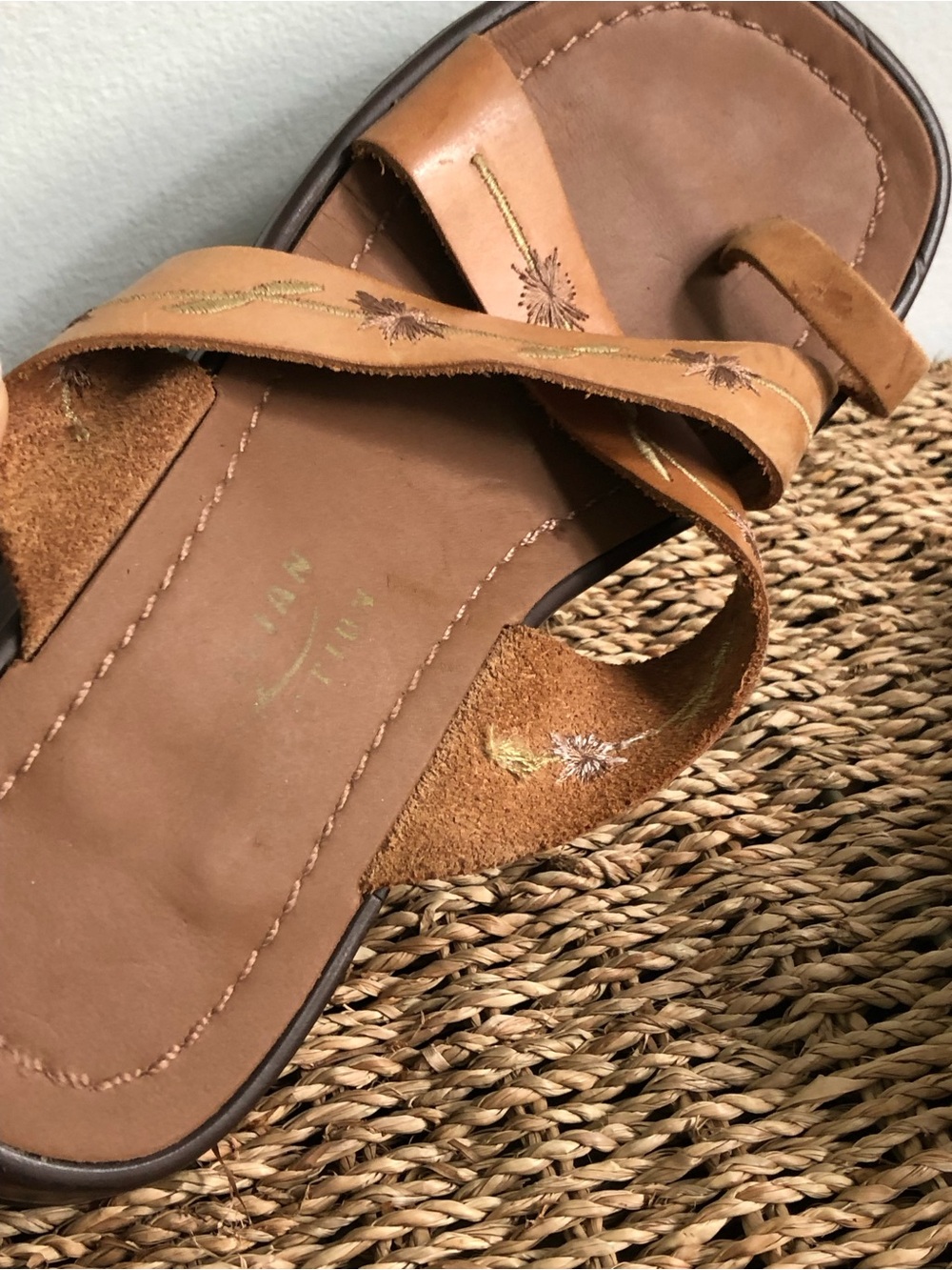 90s Western Boho Leather Embroidered Slide Sandals - Picture 5 of 8